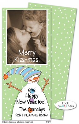 Lavender & lime snowman invitations, announcements or holiday greeting cards, personalized with digitally printed photos by Dinky Designs