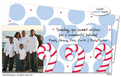 Dandy candy canes invitations, announcements or holiday greeting cards, personalized with digitally printed photos by Dinky Designs