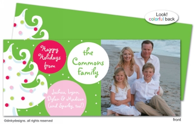 Green - white Christmas invitations, announcements or holiday greeting cards, personalized with digitally printed photos by Dinky Designs