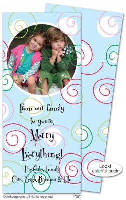 Curly swirly dots - blue invitations, announcements or holiday greeting cards, personalized with digitally printed photos by Dinky Designs