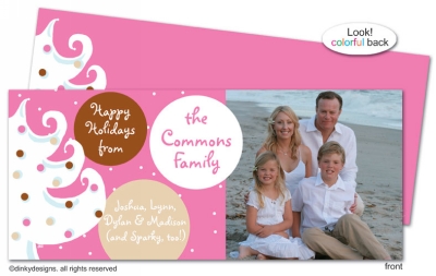Pink - white Christmas invitations, announcements or holiday greeting cards, personalized with digitally printed photos by Dinky Designs