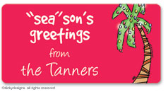 Holiday palm tree  calling card stickers, gift tags or shipping labels, personalized by Dinky Designs