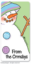 Lavender & lime snowman calling card stickers, gift tags or shipping labels, personalized by Dinky Designs