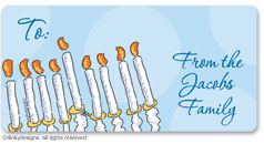 Menorah calling card stickers, gift tags or shipping labels, personalized by Dinky Designs
