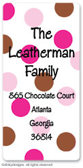 Chocolate and pink dots calling card stickers, gift tags or shipping labels, personalized by Dinky Designs