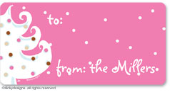 Pink - white Christmas calling card stickers, gift tags or shipping labels, personalized by Dinky Designs