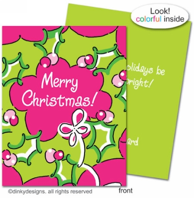 Rosie posie wreath folded holiday greeting cards or notes, personalized by Dinky Designs