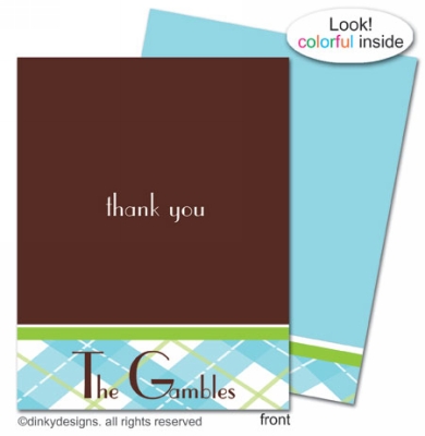 Chocolate argyle folded holiday greeting cards or notes, personalized by Dinky Designs