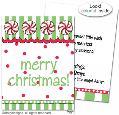 Christmas candy folded holiday greeting cards or notes, personalized by Dinky Designs