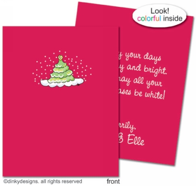 Scallop-style Christmas tree folded holiday greeting cards or notes, personalized by Dinky Designs