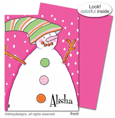 Pinky dot snowman folded holiday greeting cards or notes, personalized by Dinky Designs