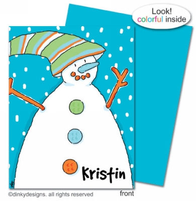 Blue man snowman folded holiday greeting cards or notes, personalized by Dinky Designs