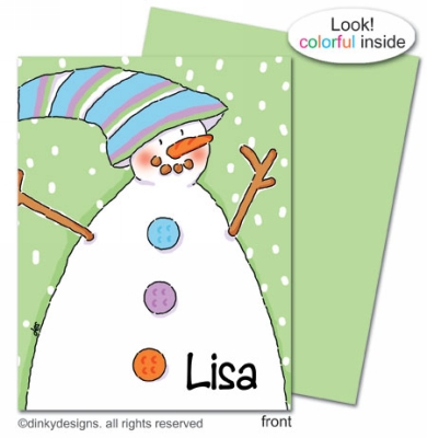 Lavender & lime snowman folded holiday greeting cards or notes, personalized by Dinky Designs