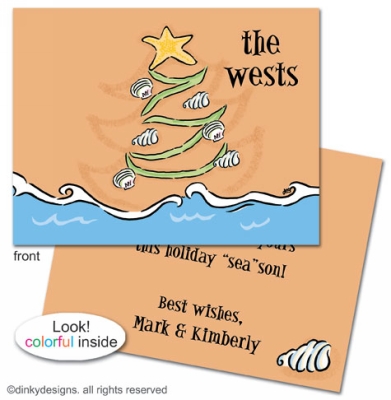 Christmas is a beach folded holiday greeting cards or notes, personalized by Dinky Designs