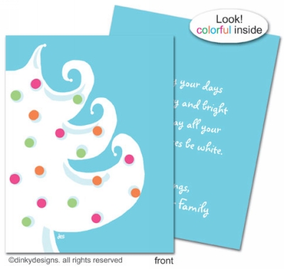 Blue - white Christmas folded holiday greeting cards or notes, personalized by Dinky Designs