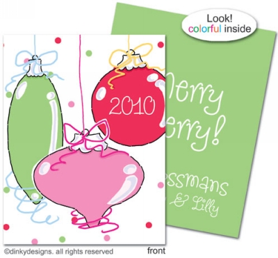 Jingle bulbs folded holiday greeting cards or notes, personalized by Dinky Designs