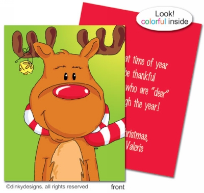 Bruce Reindeer folded holiday greeting cards or notes, personalized by Dinky Designs