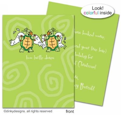 Two turtle doves folded holiday greeting cards or notes, personalized by Dinky Designs