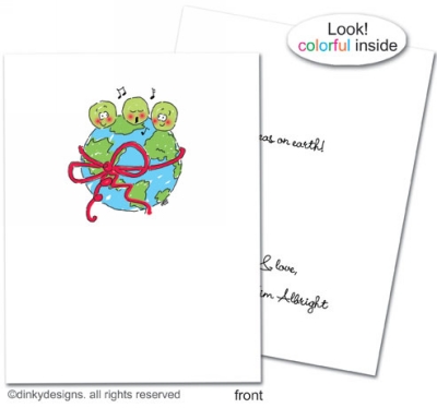 Peas on earth folded holiday greeting cards or notes, personalized by Dinky Designs