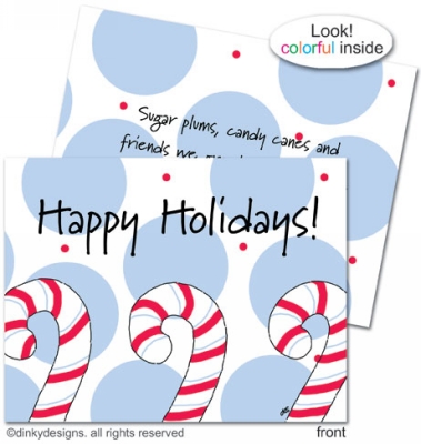 Dandy candy canes folded holiday greeting cards or notes, personalized by Dinky Designs