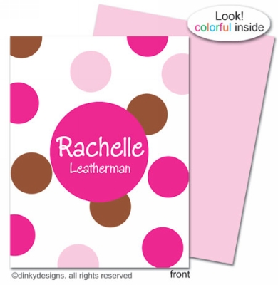 Chocolate and pink dots folded holiday greeting cards or notes, personalized by Dinky Designs
