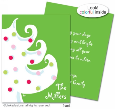 Green - white Christmas folded holiday greeting cards or notes, personalized by Dinky Designs
