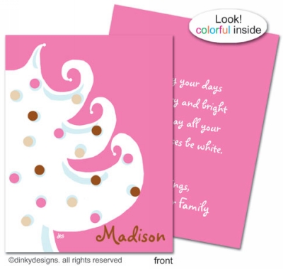 Pink - white Christmas folded holiday greeting cards or notes, personalized by Dinky Designs