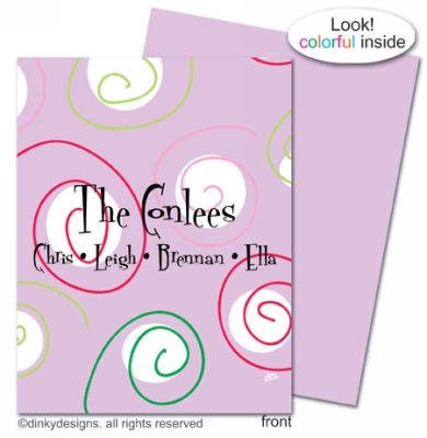 Curly swirly dots - lilac folded holiday greeting cards or notes, personalized by Dinky Designs