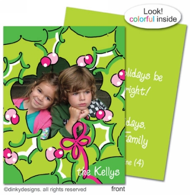 Rosie posie wreath folded holiday greeting cards or notes, personalized by Dinky Designs