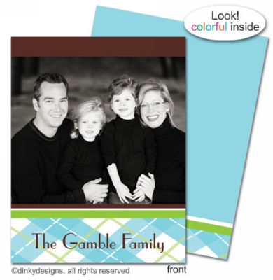 Chocolate argyle folded holiday greeting cards or notes, personalized with digitally printed photos  by Dinky Designs