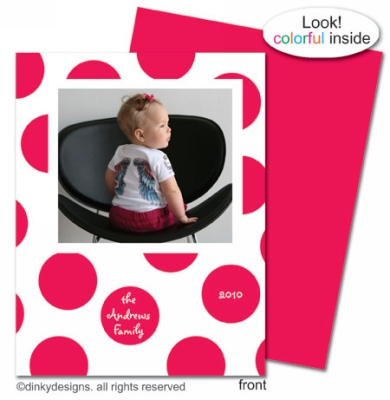Cranberry holiday dots folded holiday greeting cards or notes, personalized with digitally printed photos by Dinky Designs