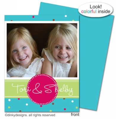 Blue cranberry polka dots folded holiday greeting cards or notes, personalized with digitally printed photos by Dinky Designs