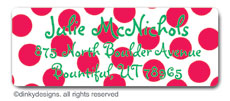 Cranberry holiday dots return address labels, personalized by Dinky Designs