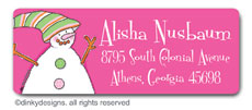 Pinky dot snowman return address labels, personalized by Dinky Designs