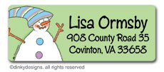 Lavender & lime snowman return address labels, personalized by Dinky Designs