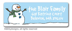 Smiling snowman return address labels, personalized by Dinky Designs