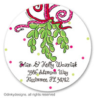 Mistletoe Christmas kisses large round stickers or labels 2.5
