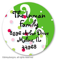 Green - white Christmas large round stickers or labels 2.5