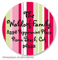 Peppermint pinstripes large round stickers or labels 2.5