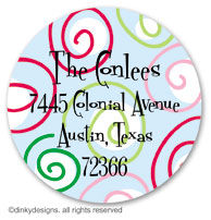 Curly swirly dots - blue large round stickers or labels 2.5