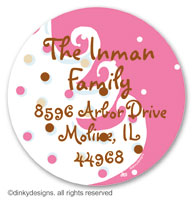 Pink - white Christmas large round stickers or labels 2.5