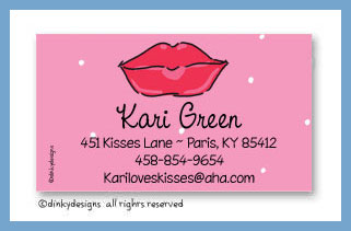 Dinky Designs Stationery Discounted - Dolly kisses calling cards on pre-printed cardstock, personalized