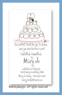 Dinky Designs Stationery Discounted - Whimsical wedding cake calling cards, personalized