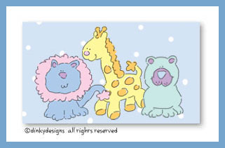 Dinky Designs Stationery Discounted - Giraffe, lion and bear calling cards on pre-printed cardstock, personalized