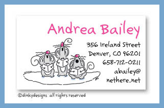 Dinky Designs Stationery Discounted - Bulk Three singing mice calling cards, personalized