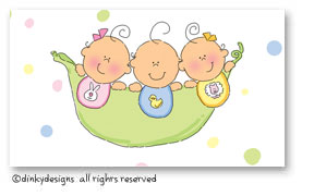 Dinky Designs Stationery Discounted - Peas in a pod - two girls/one boy calling cards on pre-printed cardstock, personalized