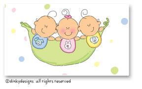 Dinky Designs Stationery Discounted - Peas in a pod - two boys/one girl calling cards on pre-printed cardstock, personalized