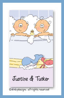 Dinky Designs Stationery Discounted - Rub-a-dub twins calling cards pre-printed cardstock, personalized