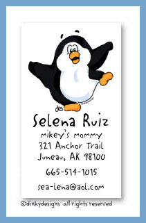 Dinky Designs Stationery Discounted - Poppy the penguin calling cards, personalized