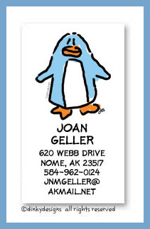 Dinky Designs Stationery Discounted - Dotter the penguin calling cards, personalized